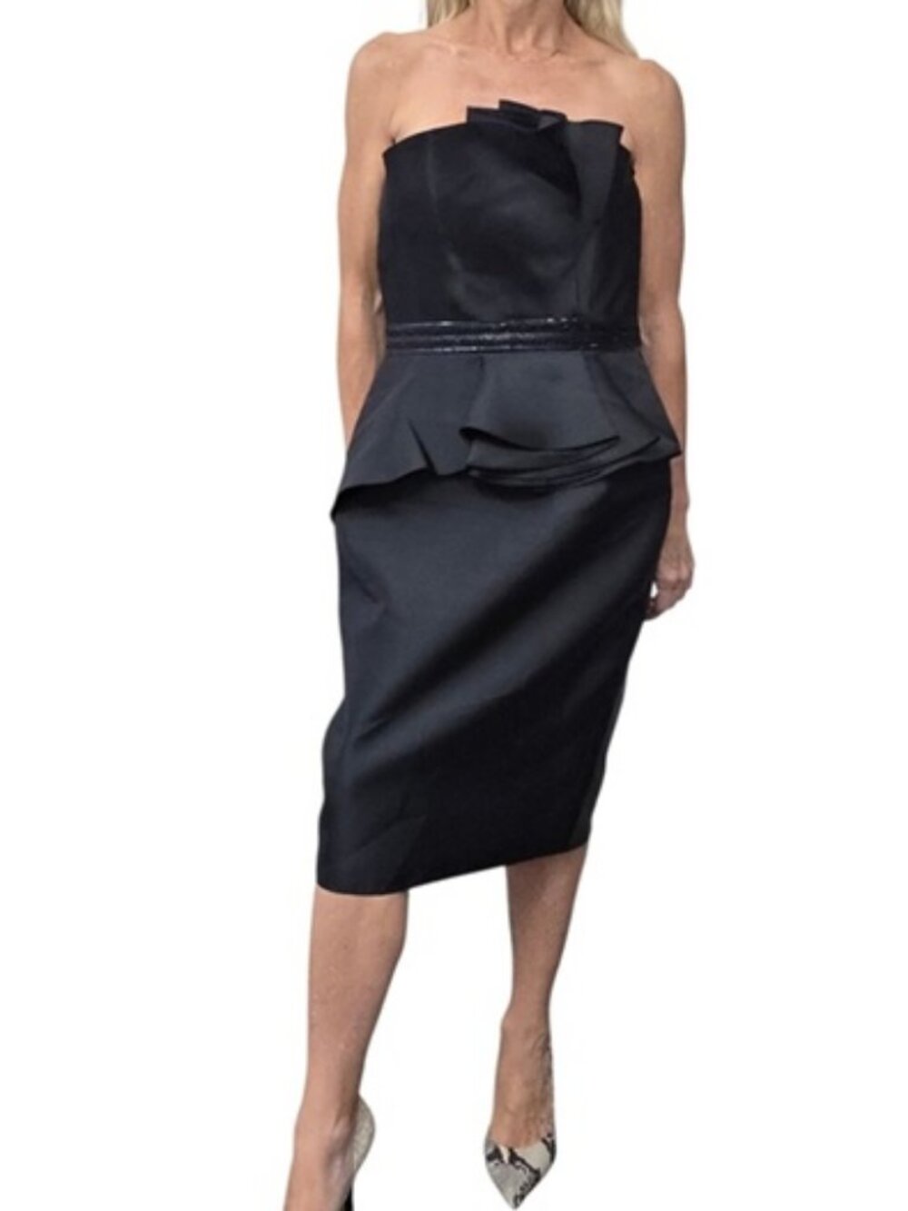 Carmen Marc Valvo Strapless Peplum Cocktail Dress 8